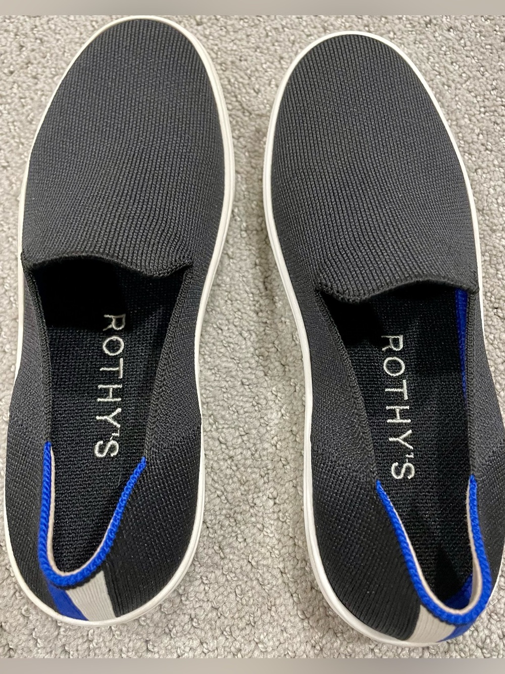 Rothy’s The Original Slip On Women’s Black Knit Blue Stripe Sustainable